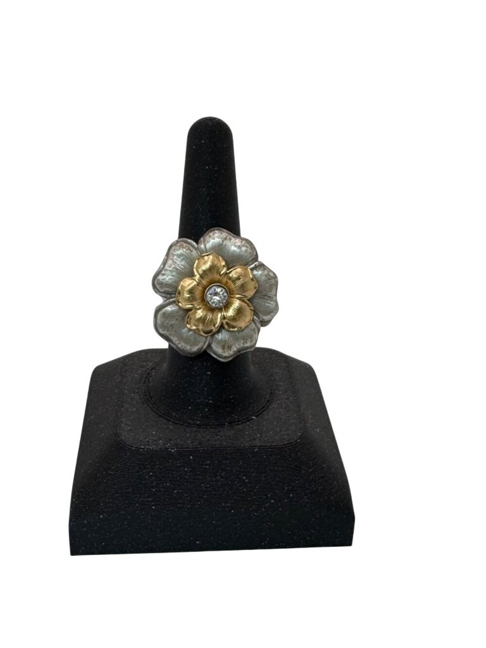 Brighton Flower Statement Ring Size 7 Gold Silver Tone Cocktail Ring Crystal